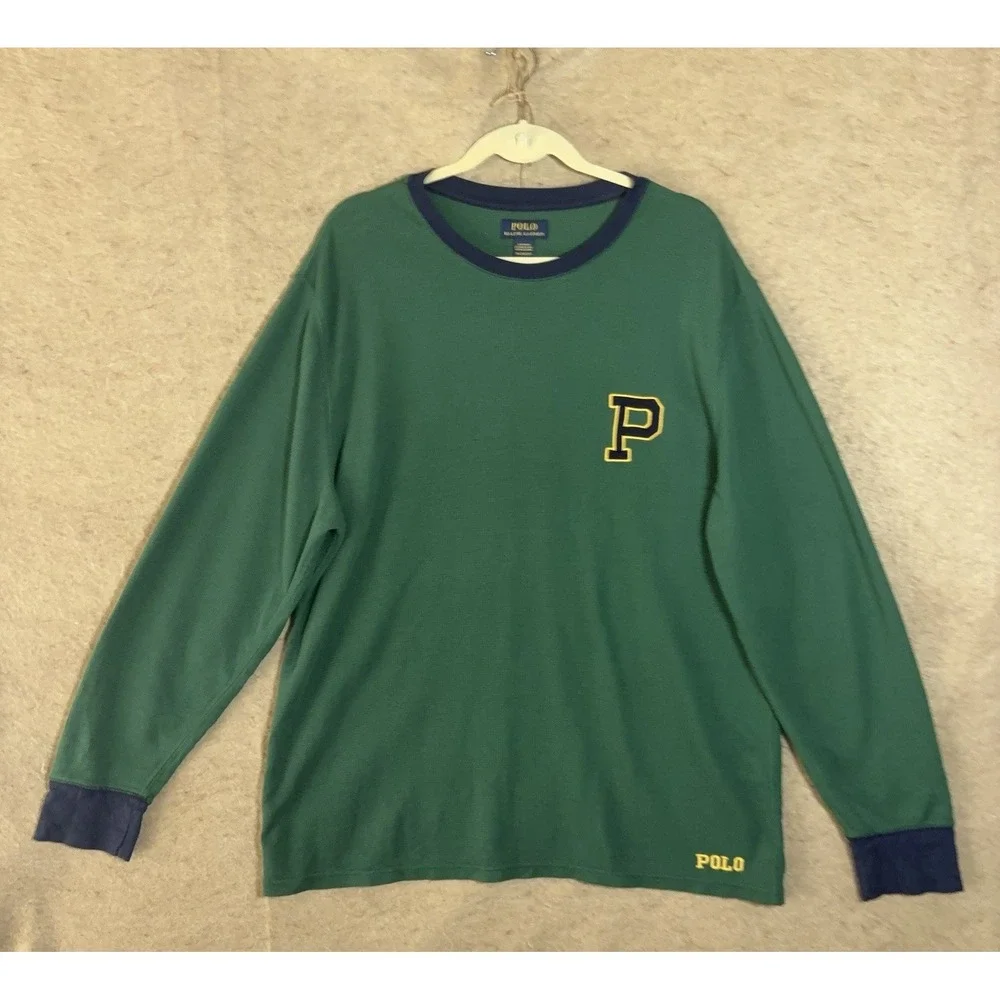 Polo Ralph Lauren Sleepwear Shirt Mens 2XL‎ Green Waffle Knit Embroidered Logo